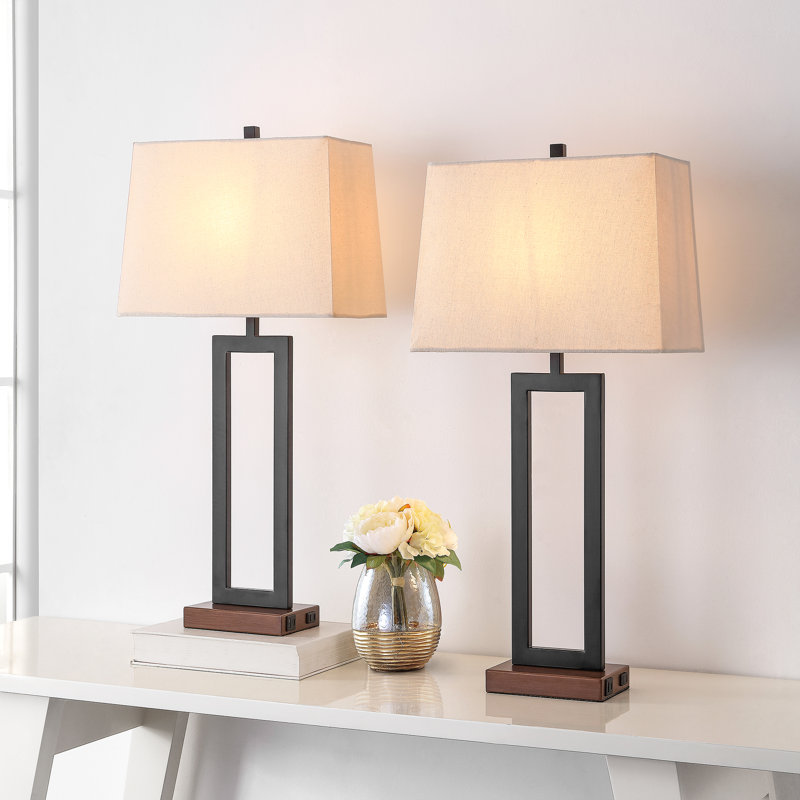 Ensemble de lampe de table en métal 28,5 "avec ports USB Type-C et prise intégrée Rogina, Brun, Beige