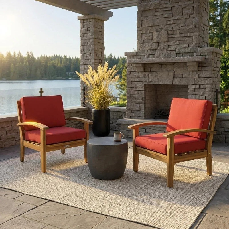 Chaise de patio avec coussins Claytor, Beige, Teck