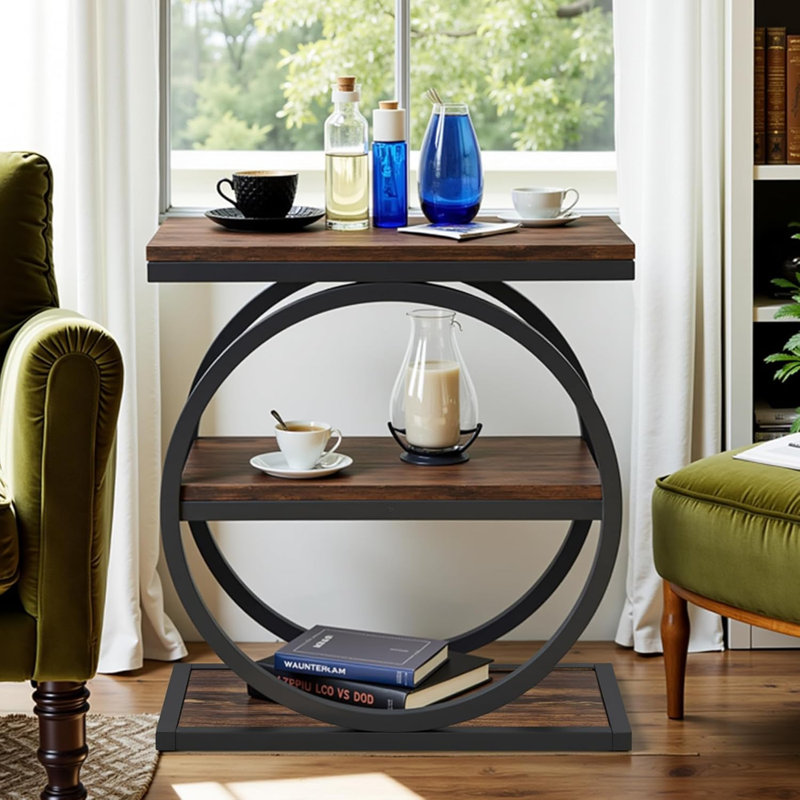 Coffee Tables Industrial 3 Tier Center Table For Living Room Side Table With Double Round Metal Frame And Adjustable Foot Pads For Living Room, Bedroom And Study, Black
