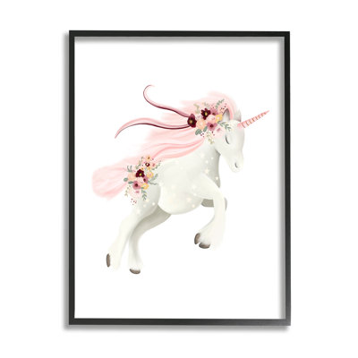 Licorne galopante pastel encadrée sur bois par Studio Q Print