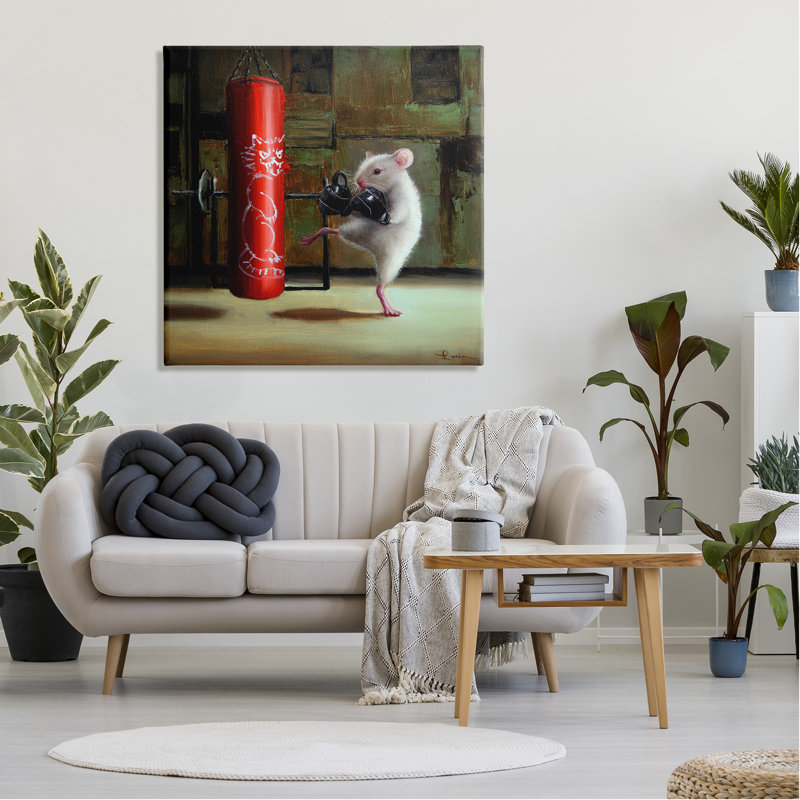 Sac de boxe à poils de souris détaillé par Lucia Heffernan, L 36 po x H 36 po, Toile tendue