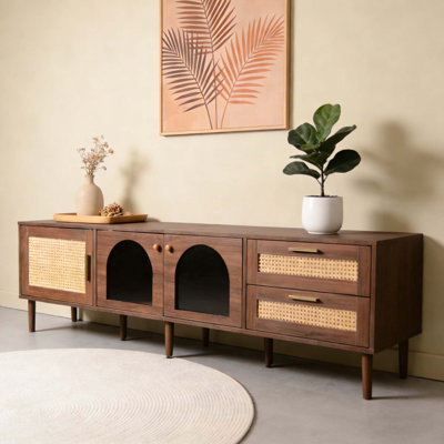 70 Inch TV Stand for TVs up to 80, Entertainment Center with App Controlled LED Lights, 2 Drawers & Glass Door Storage, Modern Media Console