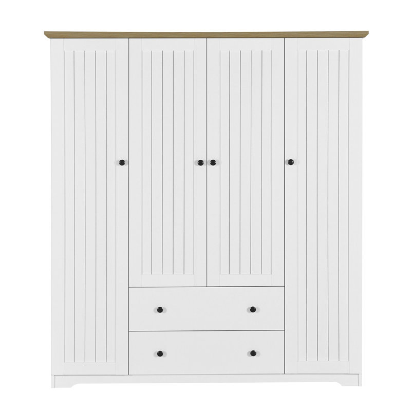 Armoire penderie 4 portes avec 2 tiroirs, Blanc