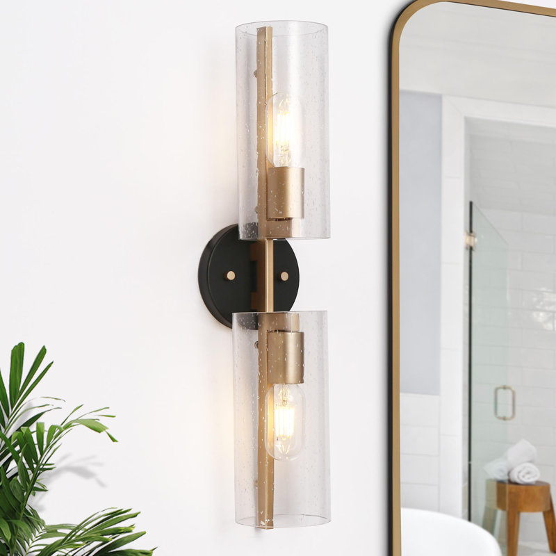 Riitta Dimmable Bathroom Vanity Light with Seeded Glass, Black