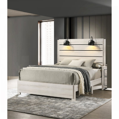 Lit en bois de style rustique avec lampe intégrée - Meubles de chambre à coucher