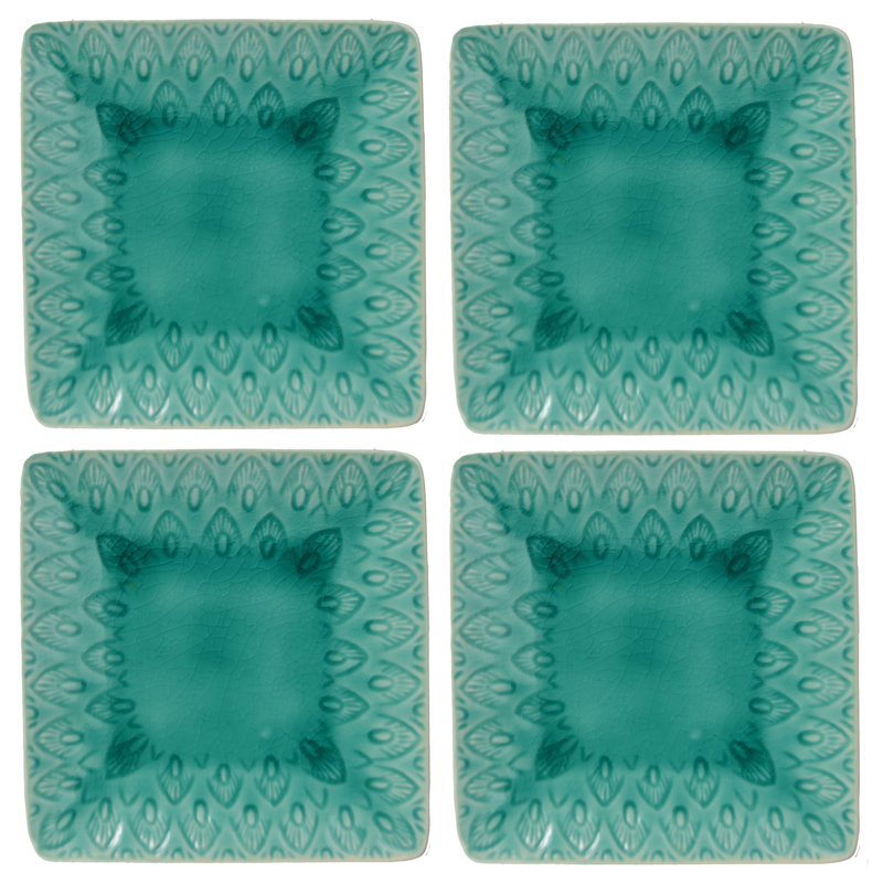 Lagoon Blue Ceramic Square Appetizer Plate Set