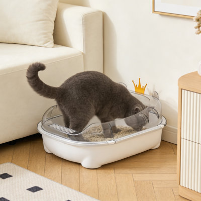Litière semi-fermée pour chat avec côtés hauts, 19,69 po x 13,78 po x 5,91 po, jaune