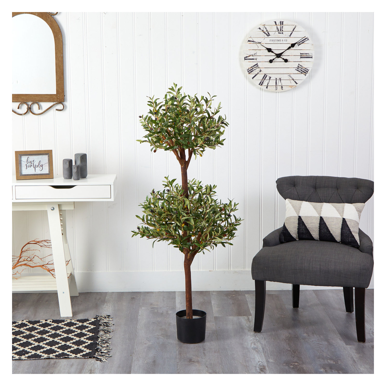 53'' Faux Olive Tree Topiary in Pot