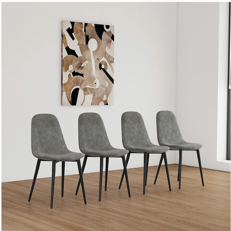 Ensemble de table et chaises de salle à manger 4 pièces, chaises décoratives modernes, avec siège en velours doux, chaise de cuisine en forme de cuillère, table d'appoint à pieds en métal noir, convenant à une cuisine de restaurant (gris)