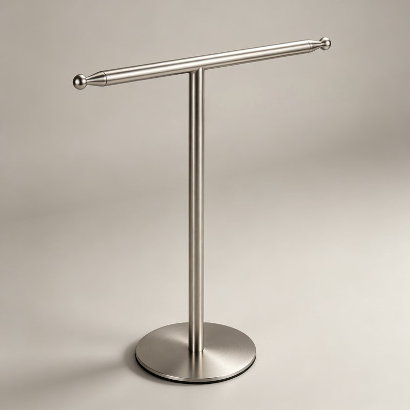 Porte-serviettes sur pied pour meuble-lavabo, en acier inoxydable en forme de T avec fini nickel brossé, idéal pour la salle de bain et la cuisine.