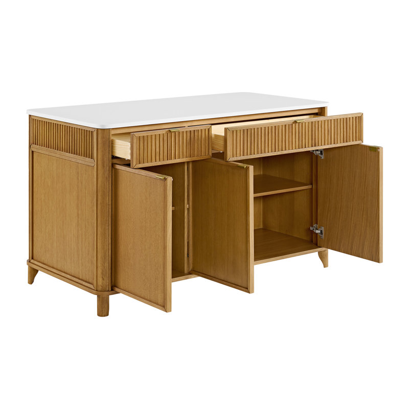 Îlot de cuisine 60 "avec comptoir en quartz blanc Kathryne, Quartz blanc