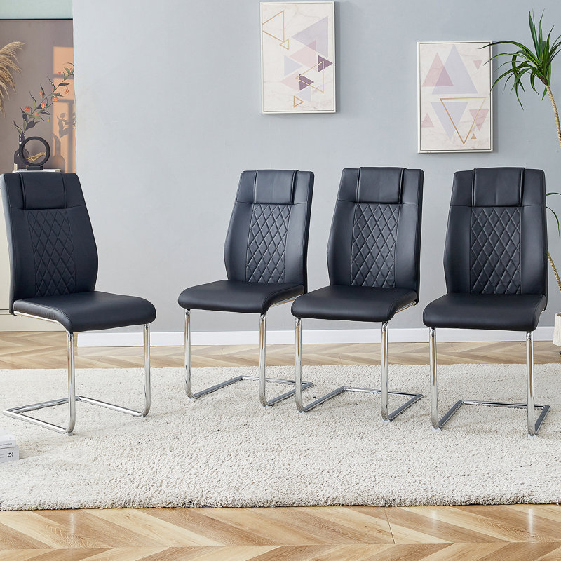 Chaises de salle à manger avec siège rembourré en similicuir et chaises rembourrées, Noir