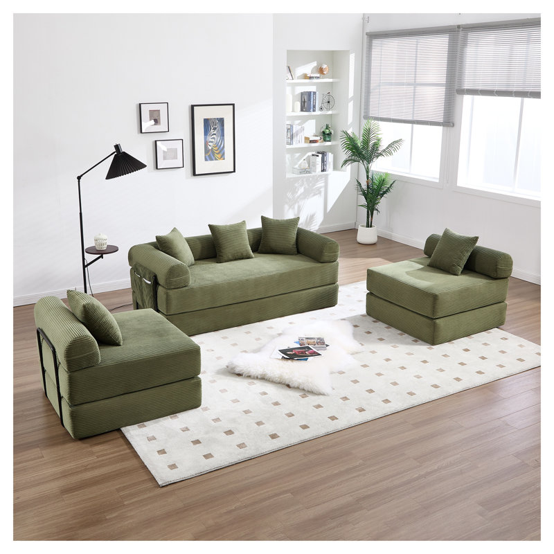 Canapé-lit pliable en velours côtelé vert olive avec cadre multi-positions United We Win