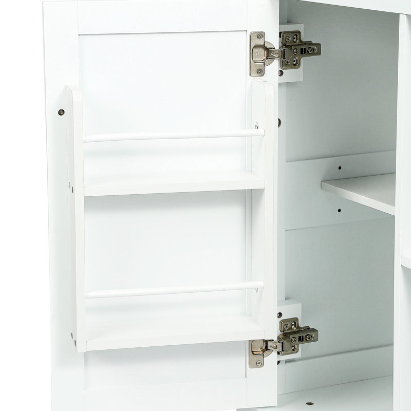 Drop Kitchen Cart With 4 Solid Wood Feet, Cabinet Storage & White Color Door And Smooth Movement, White