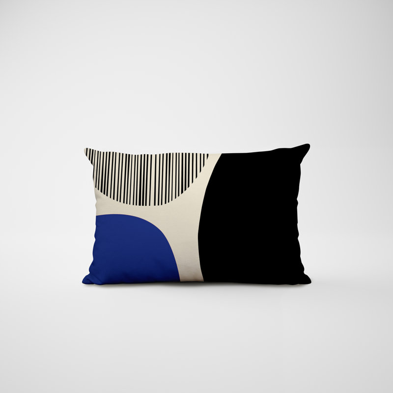 Housse et insert de coussin rectangulaire intérieur / extérieur en polyester / mélange de polyester Chamu, Bleu marine/noir