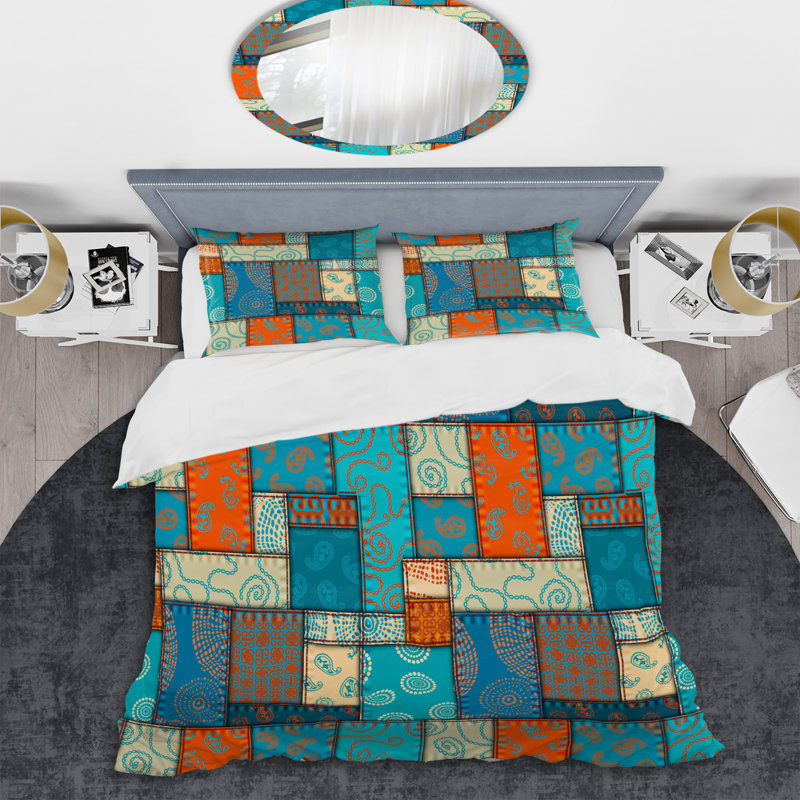 Multicolor Quilting Patchwork - Abstract Duvet Cover Set - Microfiber Polyester, King Duvet Cover + 2 King Shams