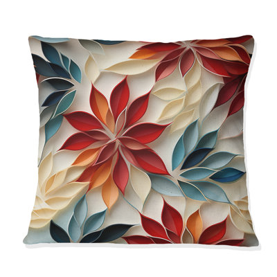 Mosaïque florale zen rouge et bleue - Coussin Abstrait corail multicolore abstrait - Coussin