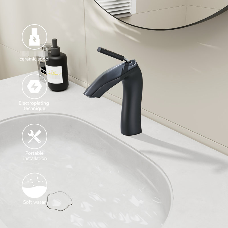 Matte Black Lavatory Faucet, Single Hole, Brass, Hot And Cold Water Supply Bathroom Deck Mounted, No Splashing Stream