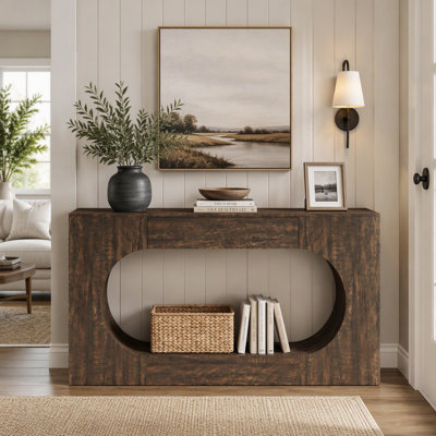 Console moderne, table d'entrée avec tiroir de rangement, table d'appoint étroite ovale ajourée pour canapé
