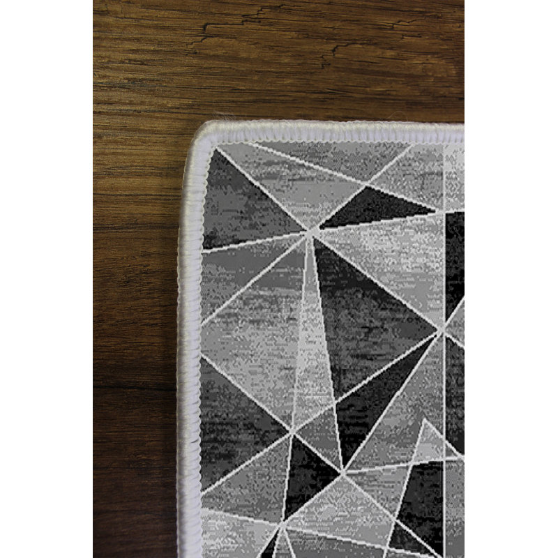 Stylish Area Carpet, Grey, 4.6 x 7.2 Feet | 100% Polyester, 650 g/m² | Antibacterial, Eco-Friendly, Non-Slip PVC Dot Underside | Machine Washable, Digital Printed, Perfect for Living Room & Bedroom Décor