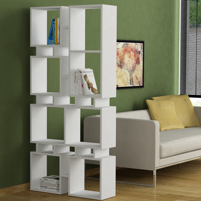 Mcleod Modern Asymmetric Freestanding Bookcase 4-Tier Storage Unit with 8 Open Compartments, White
