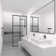 34 In. W X 72 In. H Fixed Framed Shower Door In Matte Black Finish With Patterned Glass