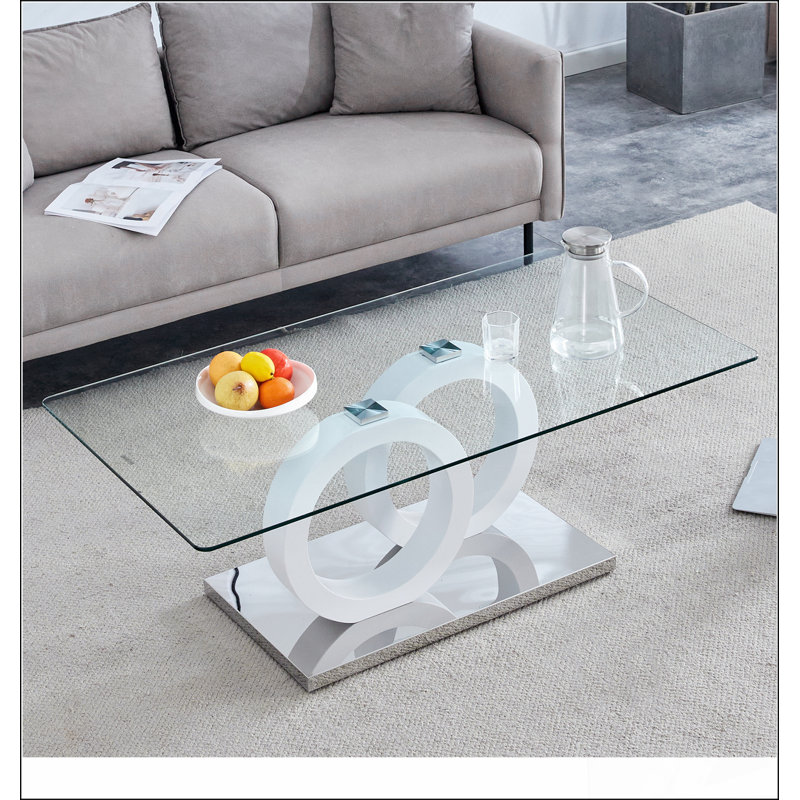 Table basse en MDF de style contemporain avec plateau en verre et base blanche - Convient aux salons et aux salons, Blanc