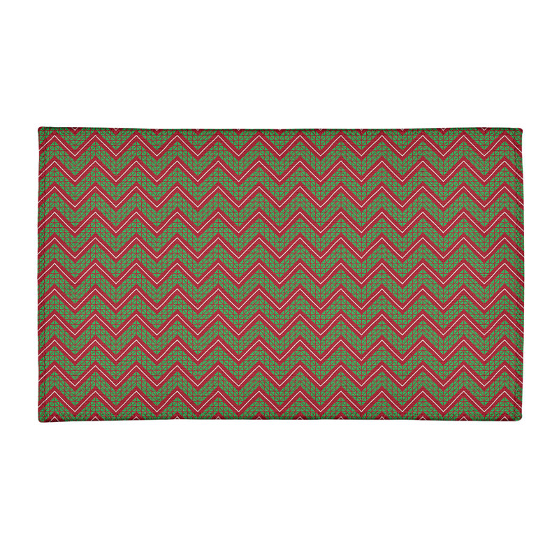 Tapis à chevrons fait main vert/rouge, Rectangle 4 pi x 6 pi