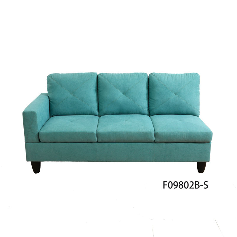 Upholstered L-Shaped Sectional, Turquoise Microfiber/Microsuede, Right Hand Facing