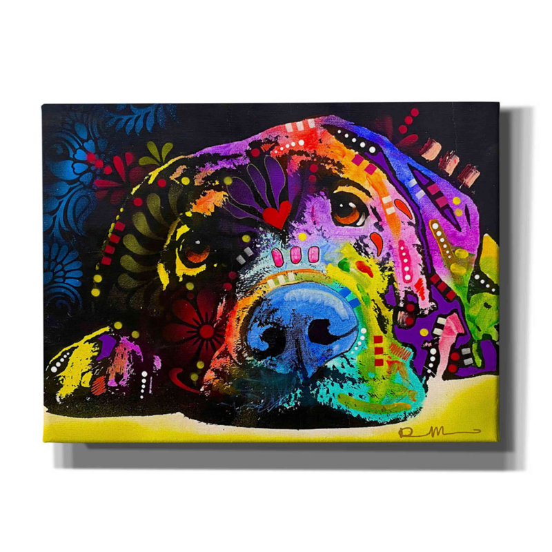 «Lying Lab 2» par Dean Russo, art mural sur toile, H 40 po x l 54 po x P 1,5 po