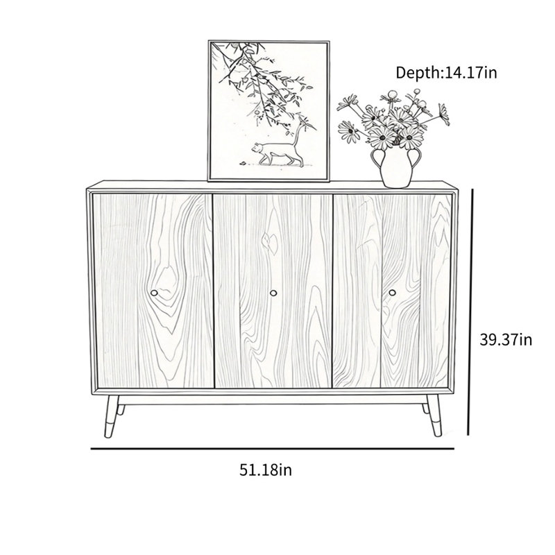 Modern Three-Door Shoe Storage Cabinet, 39.37" H x 51.18" W x 14.17" D, Walnut