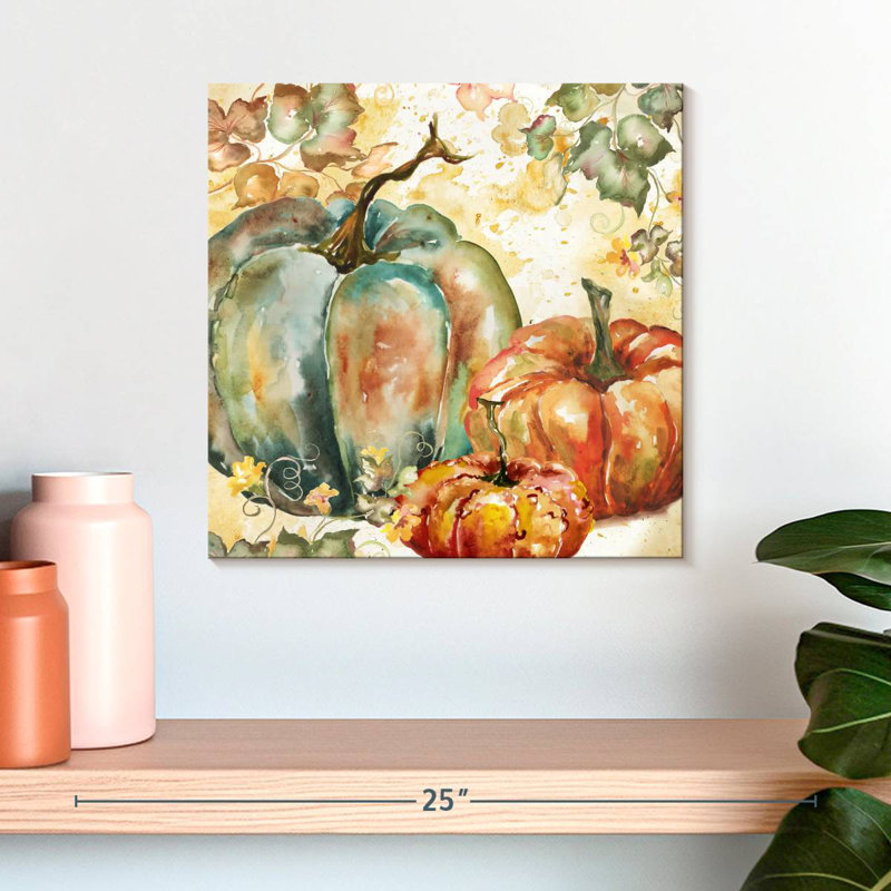 Yarlin, récolte d'aquarelle bleu sarcelle citrouilles I, H 16 po x l 16 po