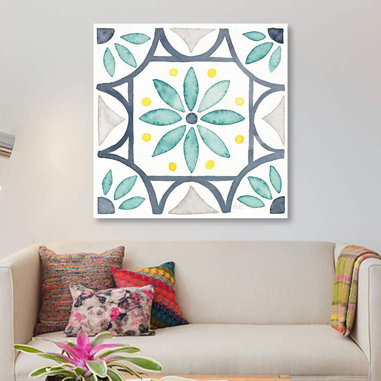 «Garden Getaway Tile VIII White», impression sur toile, H 12 po x l 12 po x P 1,5 po, Toile tendue, Pas de tapis