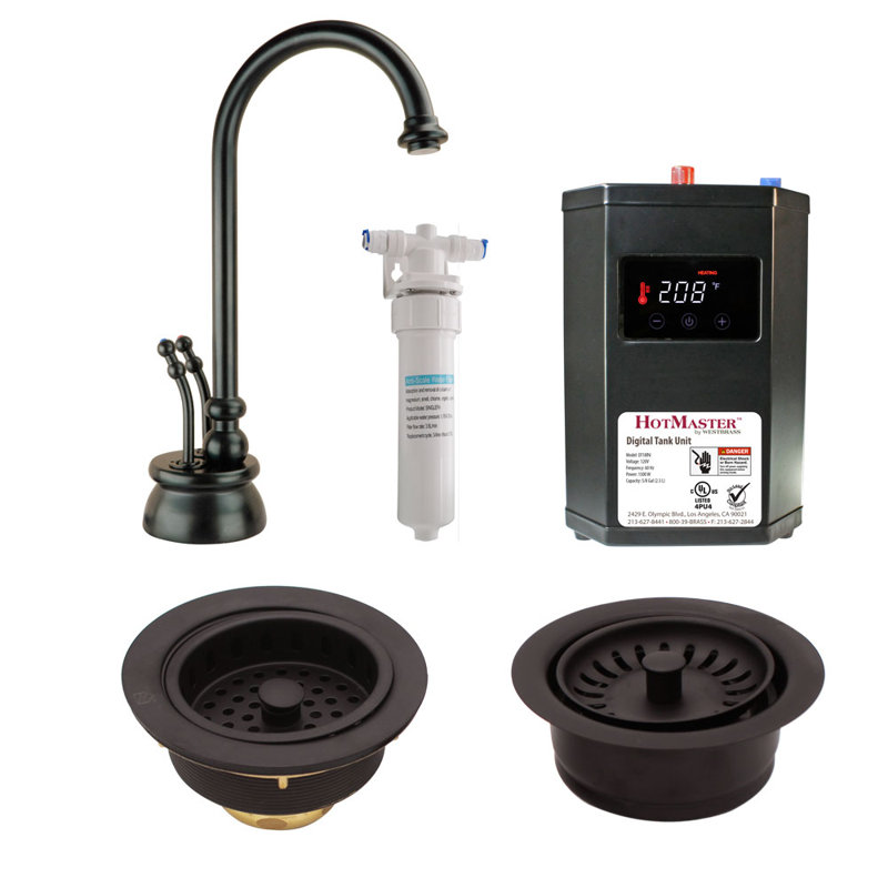 Distributeur d'eau chaude et froide à 2 poignées 10 po Docalorah avec réservoir de chaleur, filtre, bonde et garniture d'élimination