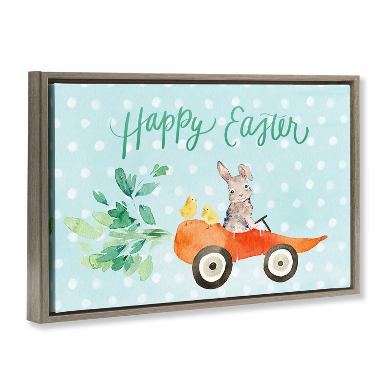 Cadre flottant de lapin de voiture carotte de Pâques, design par Heather Lee Chan, H 21 po x l 31 po