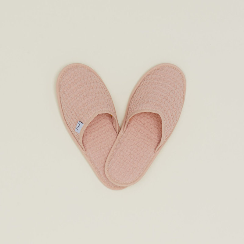 Pantoufles simples en coton gaufré, Moyen, Rosé