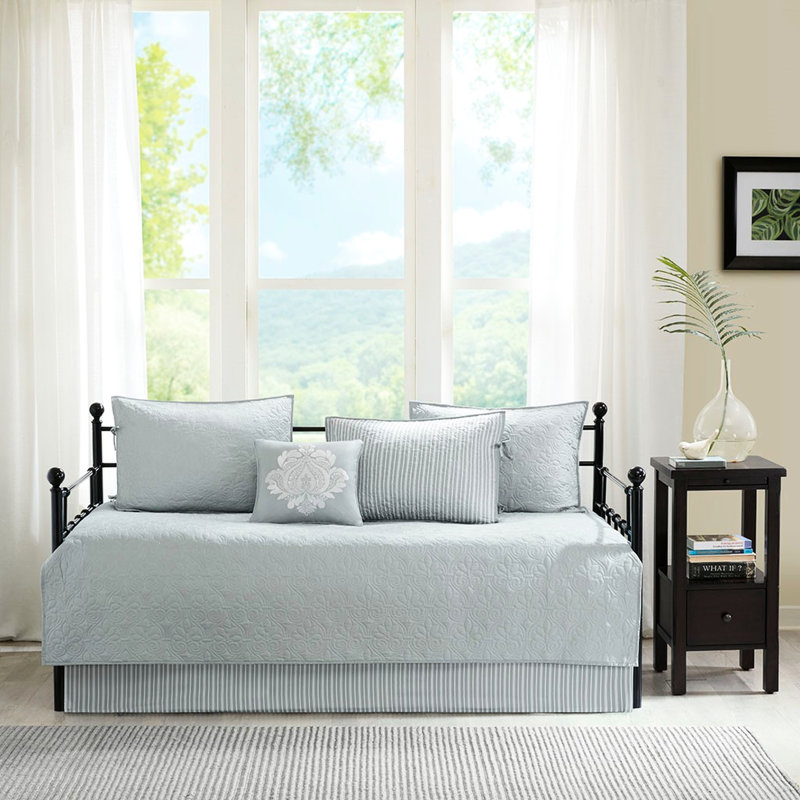6 housses de lit de jour réversibles de couleur grise compatibles avec 1 housse, 3 taies décoratives et coussin décoratif avec rembourrage en coton pour matelas de luxe de 6 pièces