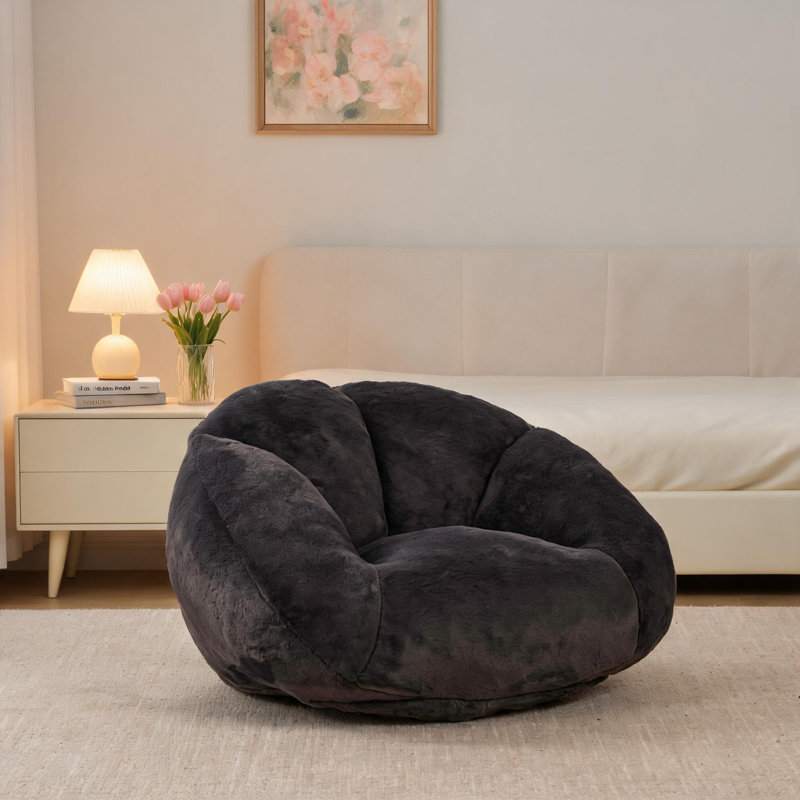 Faux Fur Bean Bag Chair, Carbon Black