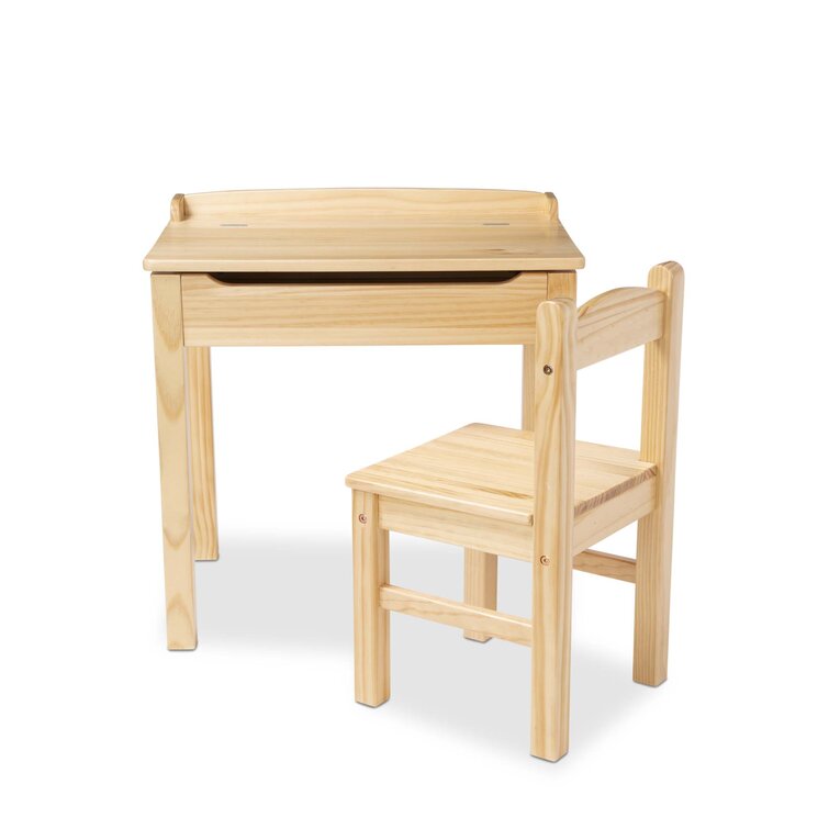 Melissa And Doug Wooden 3-Piece Table and Chair Set, Natural