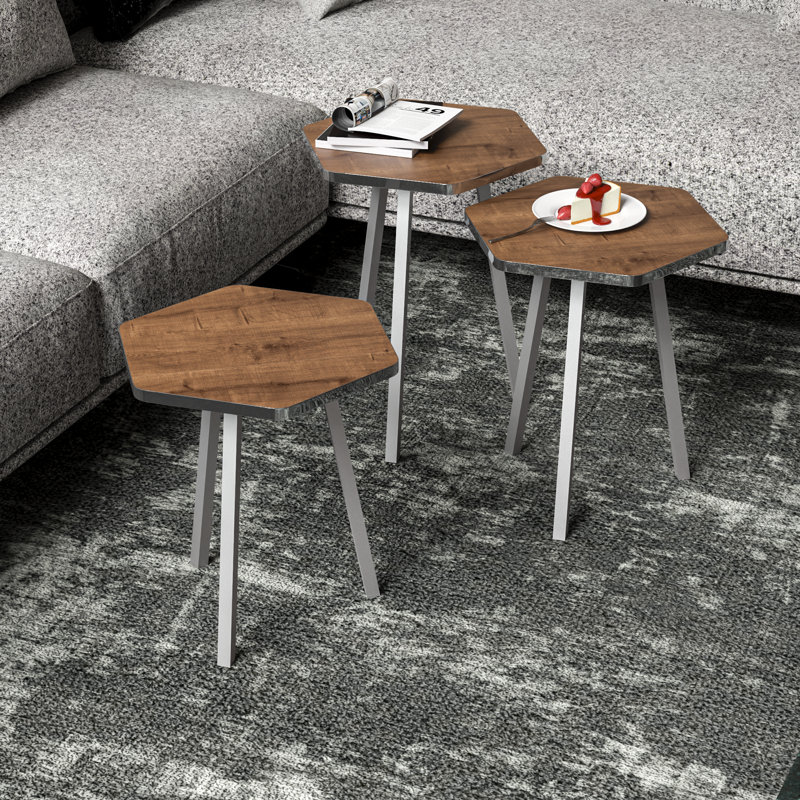 Ensemble de tables de bout Irsah, Brun, Argent