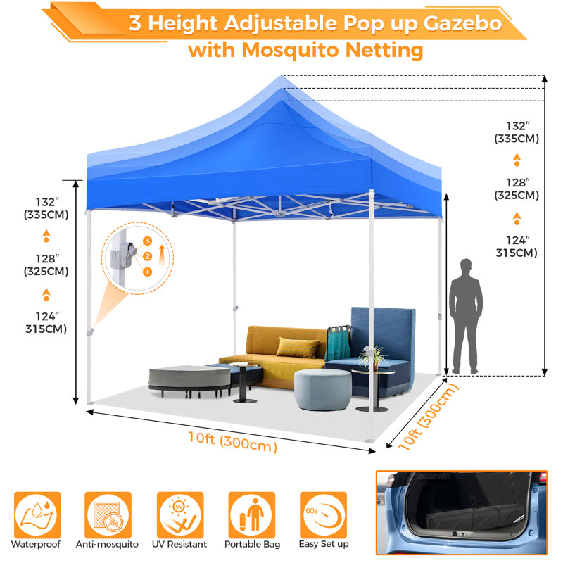 10x10 Heavy Duty Canopy Tent, Pop up Gazebo with Netting Screened ,Waterproof, Blue