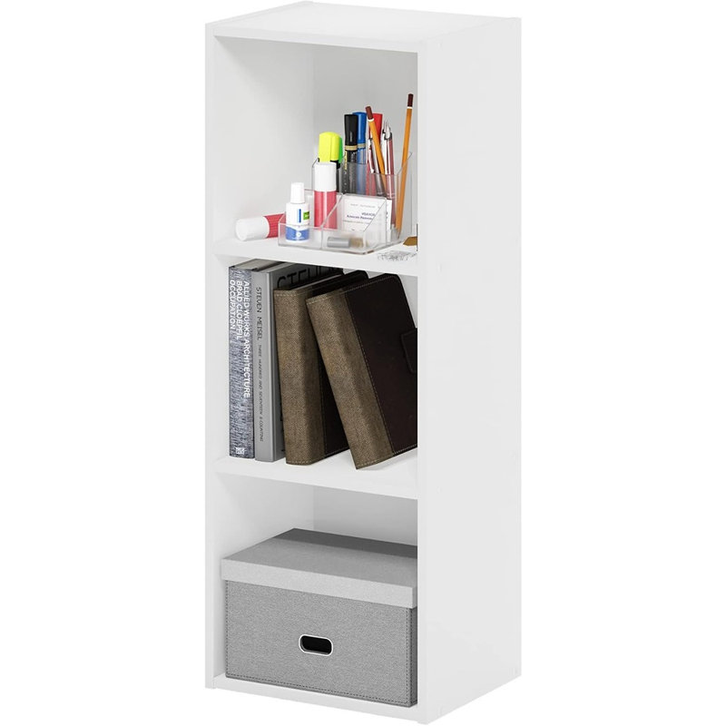 Bibliothèque à 3 niveaux à tablettes ouvertes en blanc, sans outil, tablette de rangement pratique pour le salon, la chambre à coucher, le bureau