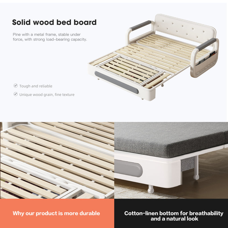2-in-1 Sleeper Sofa with Storage, Compact Double Bed, Grey Linen Blend Upholstery Fast Dispatch From UK Warehouse – Dispatched Within 2 Days