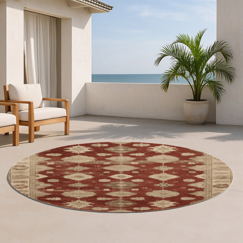 Overdyed Brown Indoor and Outdoor Area Rug, Round 5'