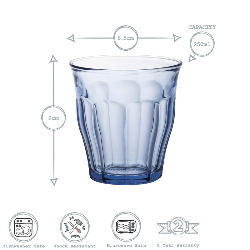 Duralex - Picardie Drinking Glasses - Tumblers for Water, Juice, 250, 6, Blue
