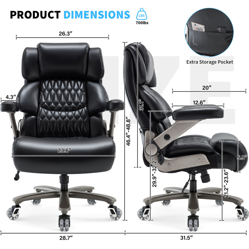Heavy Duty Big And Tall Leather Executive Office Chair Adjustable Ergonomic Desk Chair, Black