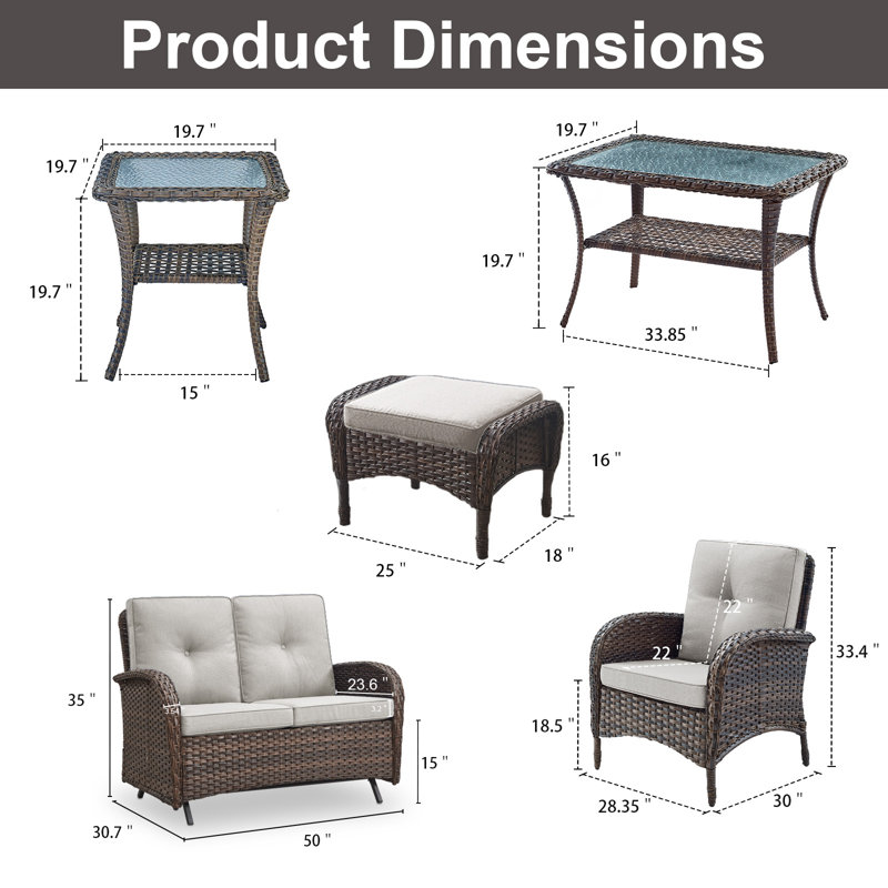Ensemble de conversation d'extérieur 7 pièces avec causeuse et coussins Gaetanino, 7, Beige