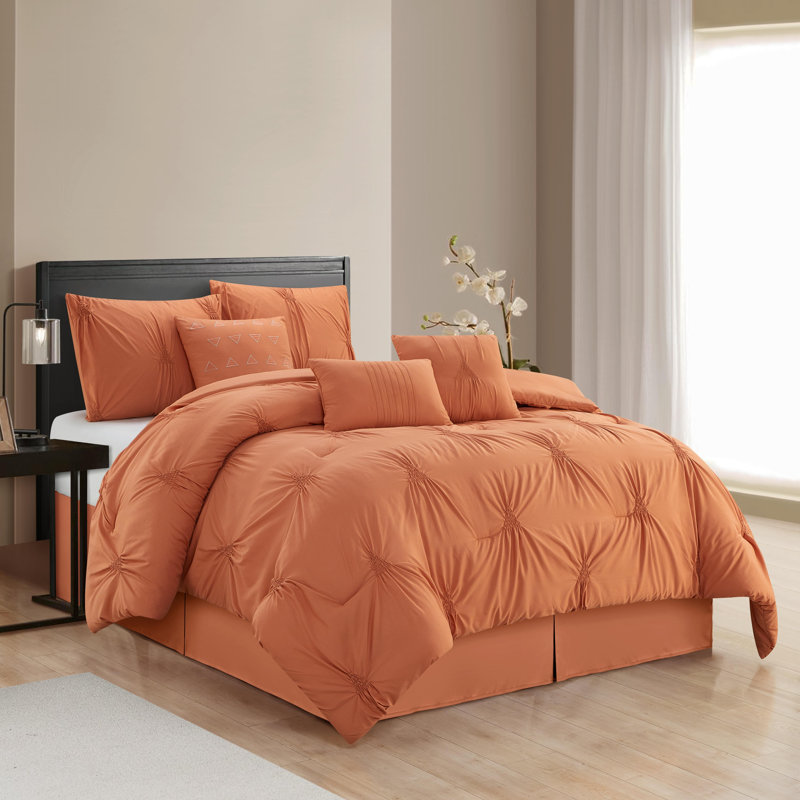 Nargiz Polyester Comforter Set, California King Comforter + 6 Additional Pieces, Apricot
