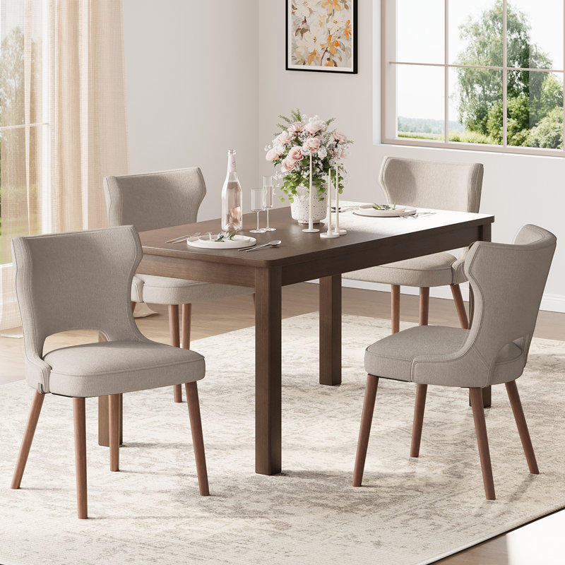 18.3'' Seat Height Modern Upholstered Wingback Dining Chair with Solid Wood Legs, Camel