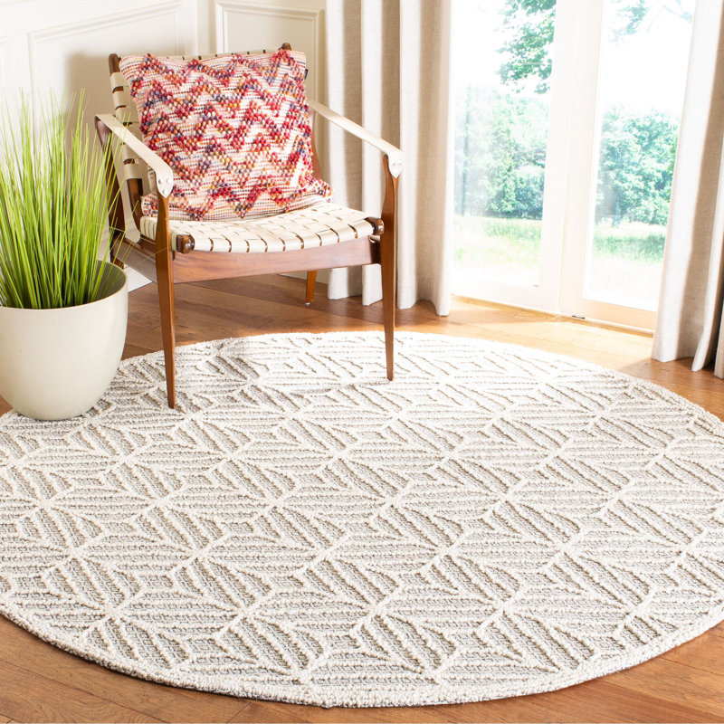 Hamlin Trace Hand Tufted Wool Geometric Rug, Round 6'
